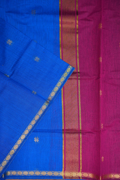 Maheshwari Silk Cotton Saree | Blue With Pink