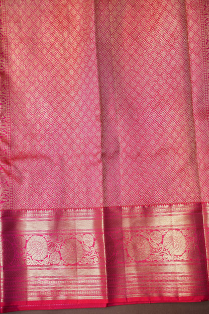 Pure Kanchipuram Silk Saree in Fusion Concept - Red & Pink| Silk Mark Certified