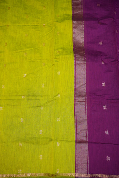 Maheshwari Silk Cotton Saree | Parrot Green With Pink