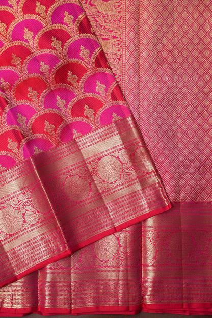 Pure Kanchipuram Silk Saree in Fusion Concept - Red & Pink| Silk Mark Certified