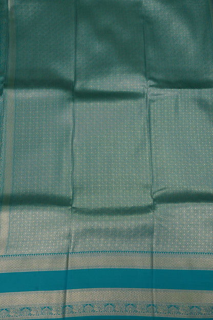 Lime Green Semi Silk Saree with Aqua Blue Silver Zari Border