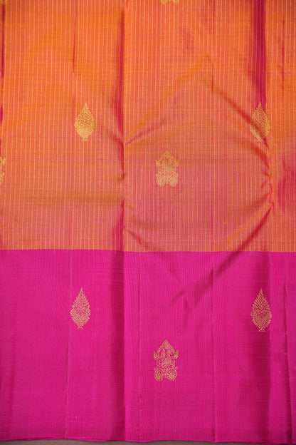 Orange & Rani Pink Dual Tone Pure Kanchivaram Silk Saree with Zari Buttas| Silk Mark Certified