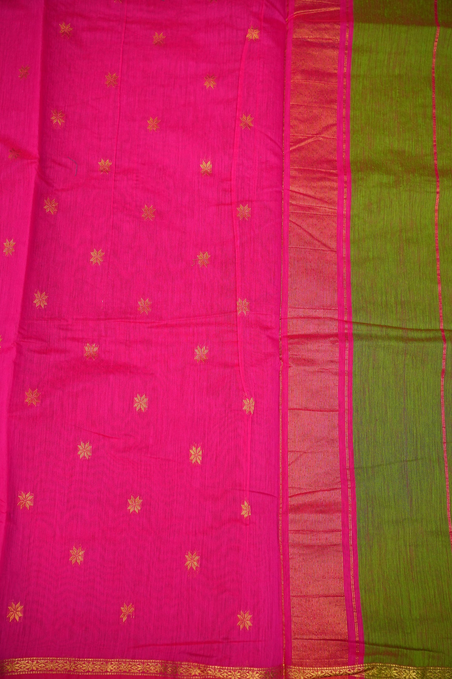 Maheshwari Silk Cotton Saree | Green With Pink