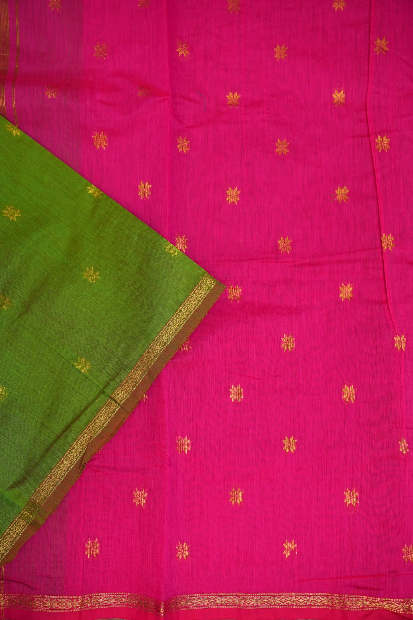 Maheshwari Silk Cotton Saree | Green With Pink