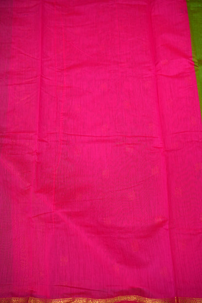 Maheshwari Silk Cotton Saree | Green With Pink