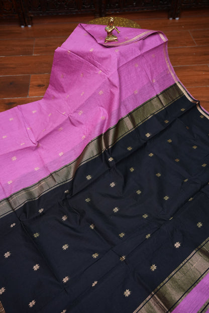 Maheshwari Silk Cotton Saree | Black With Pink