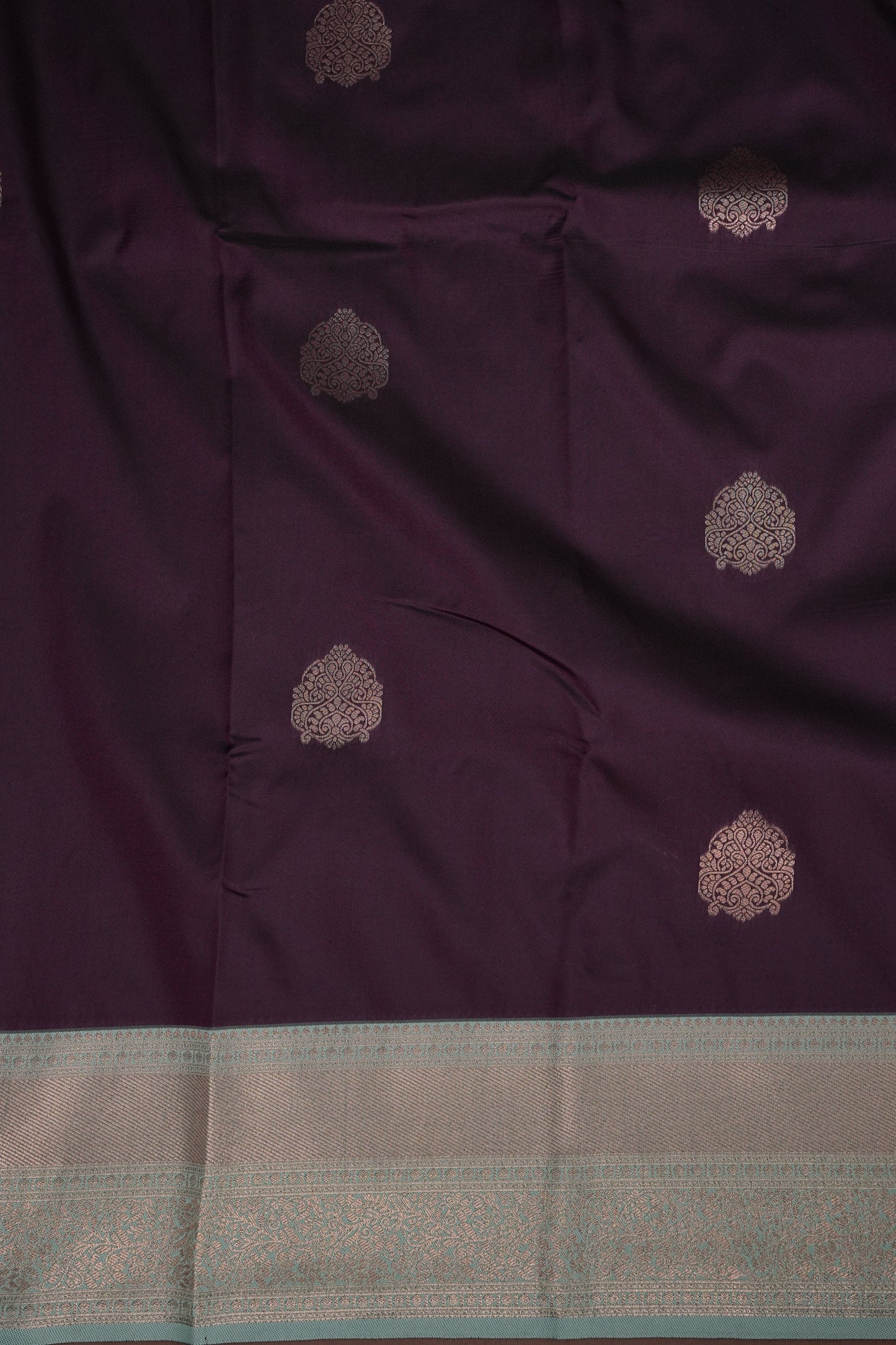 Deep Purple Semi Silk Saree with Sea Green Zari Border
