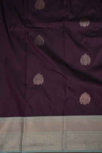 Deep Purple Semi Silk Saree with Sea Green Zari Border