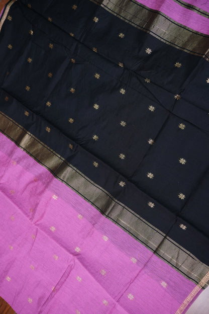 Maheshwari Silk Cotton Saree | Black With Pink