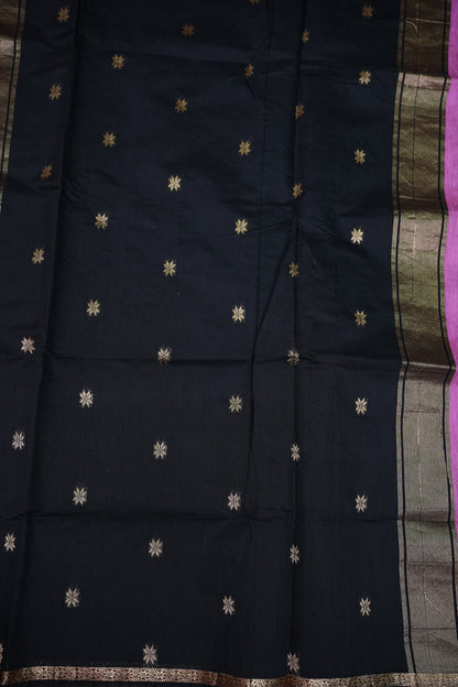 Maheshwari Silk Cotton Saree | Black With Pink