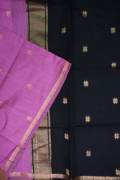 Maheshwari Silk Cotton Saree | Black With Pink