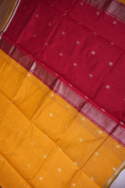 Maheshwari Silk Cotton Saree | Mustard With Red