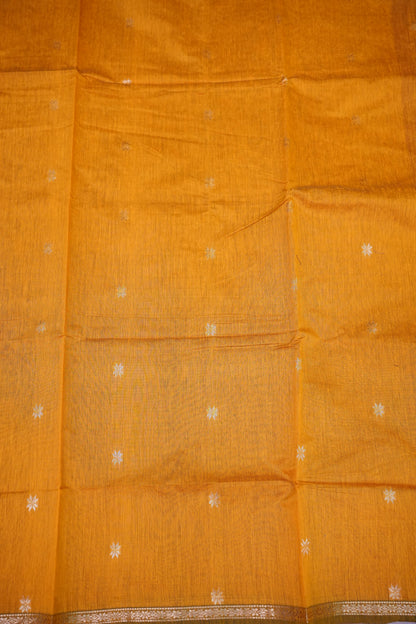 Maheshwari Silk Cotton Saree | Mustard With Red