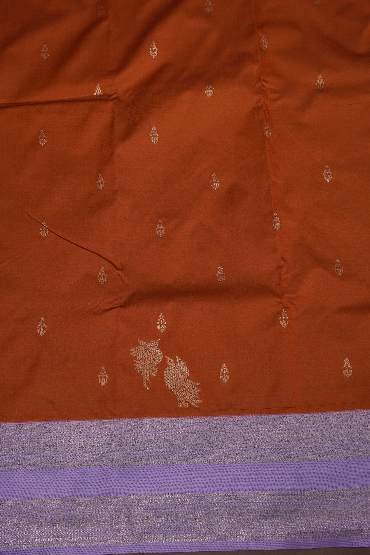 Rust Semi Silk Saree with Lavender Zari Border