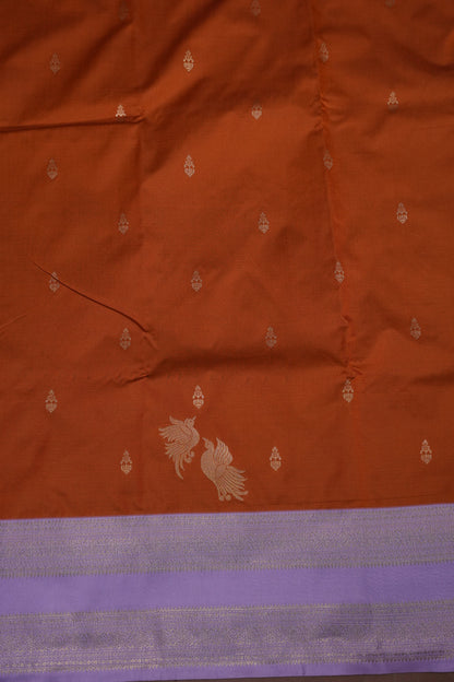 Rust Semi Silk Saree with Lavender Zari Border
