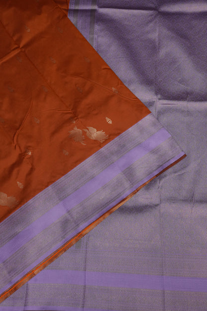 Rust Semi Silk Saree with Lavender Zari Border