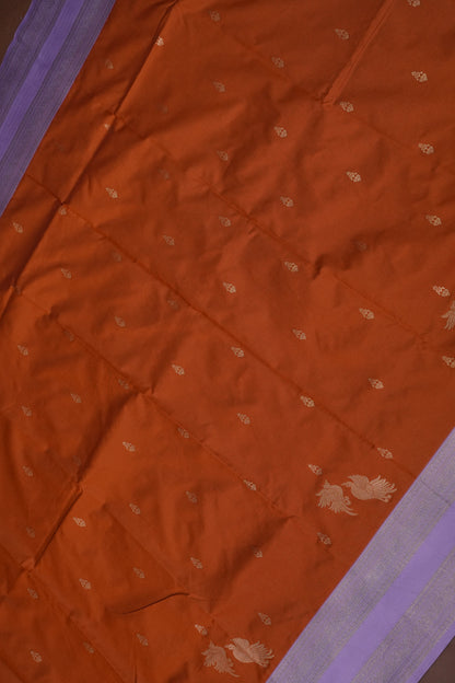 Rust Semi Silk Saree with Lavender Zari Border