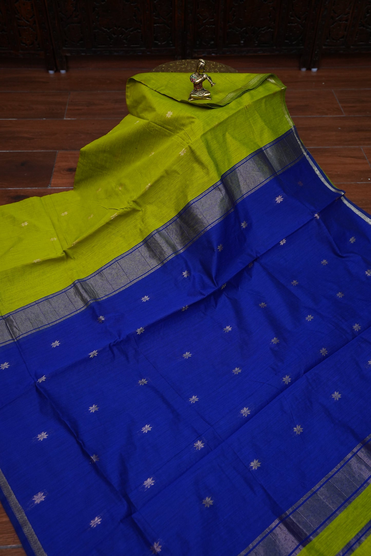 Maheshwari Silk Cotton Saree | Mustard With Red