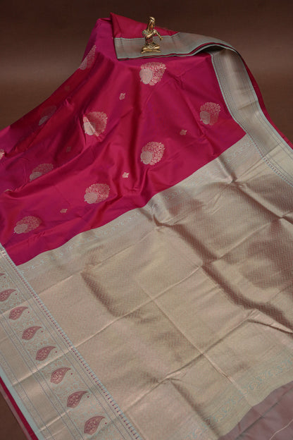 Pink Semi Silk Saree with Ice Blue Zari Border