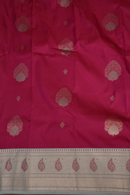 Pink Semi Silk Saree with Ice Blue Zari Border