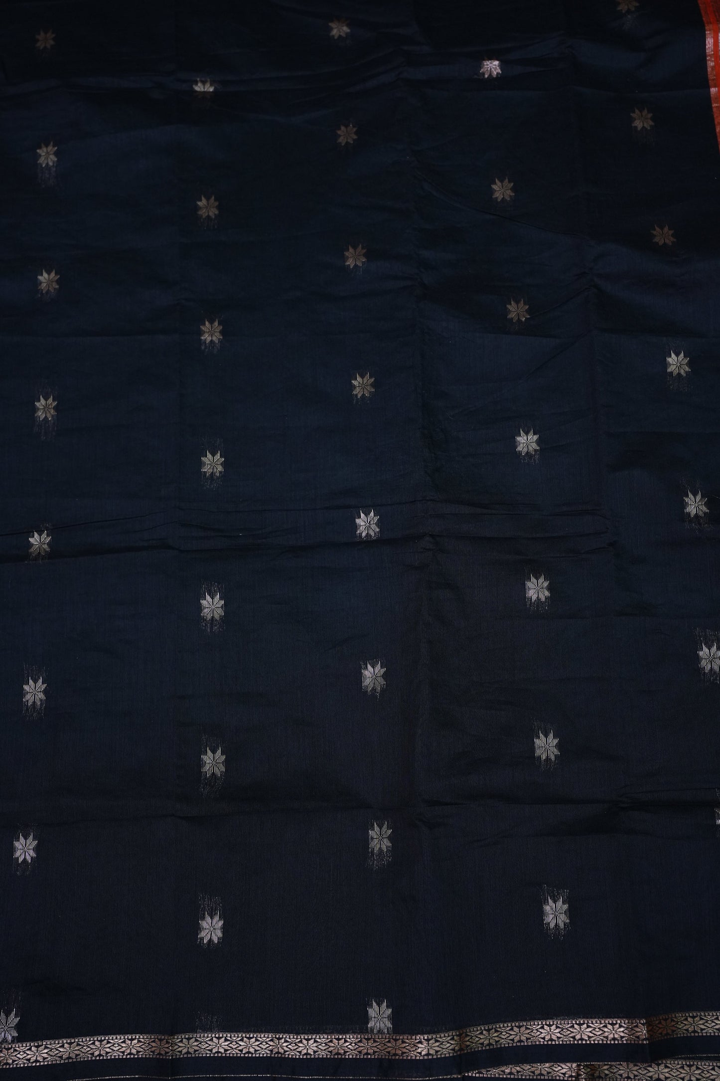 Maheshwari Silk Cotton Saree | Black With Orange