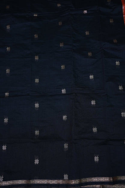 Maheshwari Silk Cotton Saree | Black With Orange