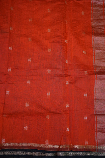 Maheshwari Silk Cotton Saree | Black With Orange