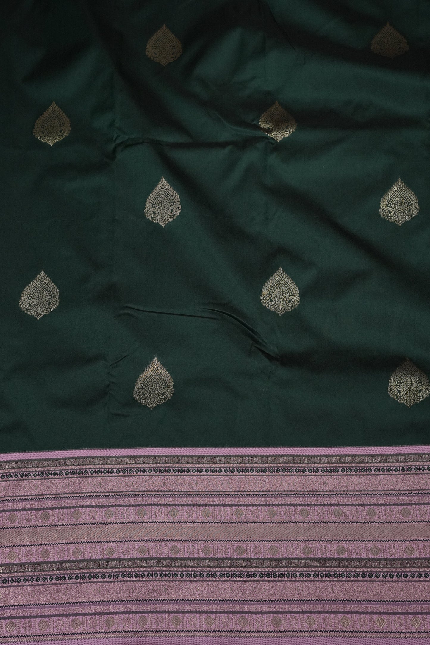 Emerald Green Semi Silk Saree with Muted Matte Pink Vintage Border