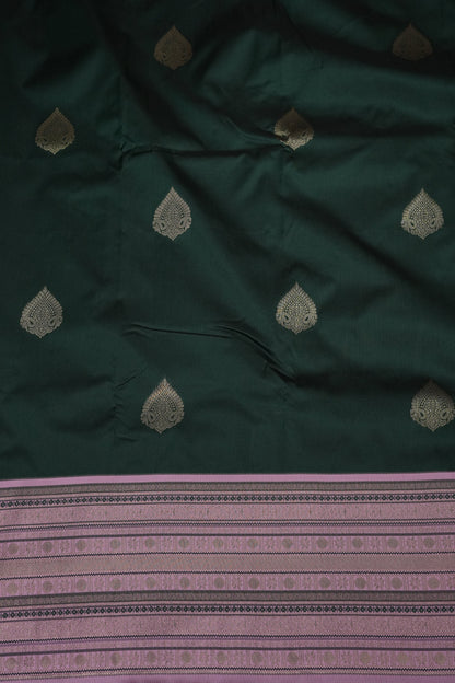 Emerald Green Semi Silk Saree with Muted Matte Pink Vintage Border