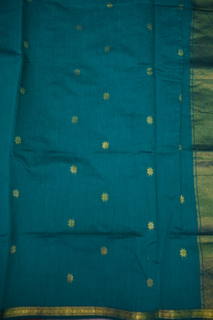 Maheshwari Silk Cotton Saree | Red with Turquoise Blue