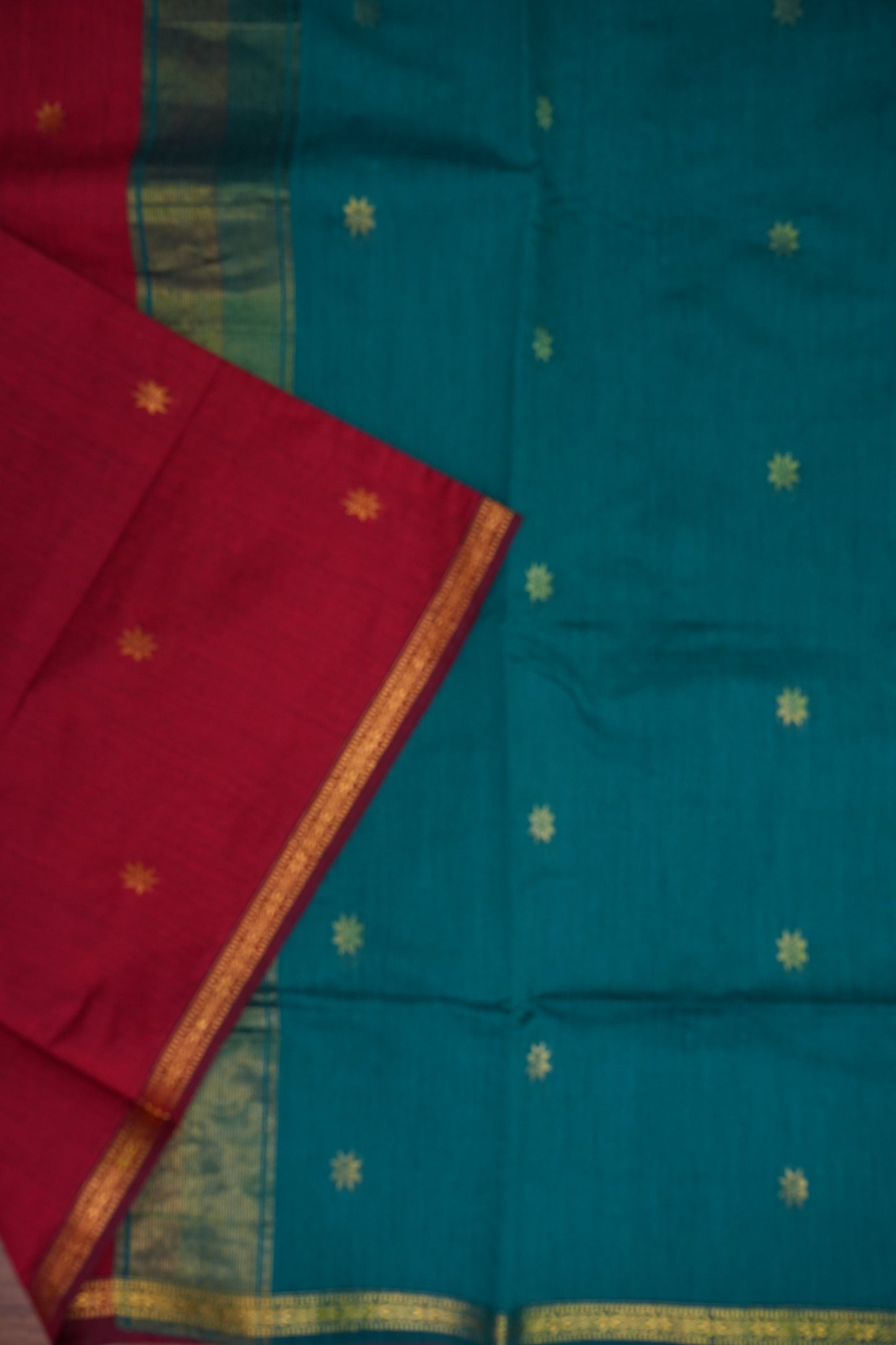 Maheshwari Silk Cotton Saree | Red with Turquoise Blue