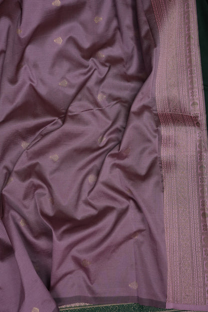 Emerald Green Semi Silk Saree with Muted Matte Pink Vintage Border