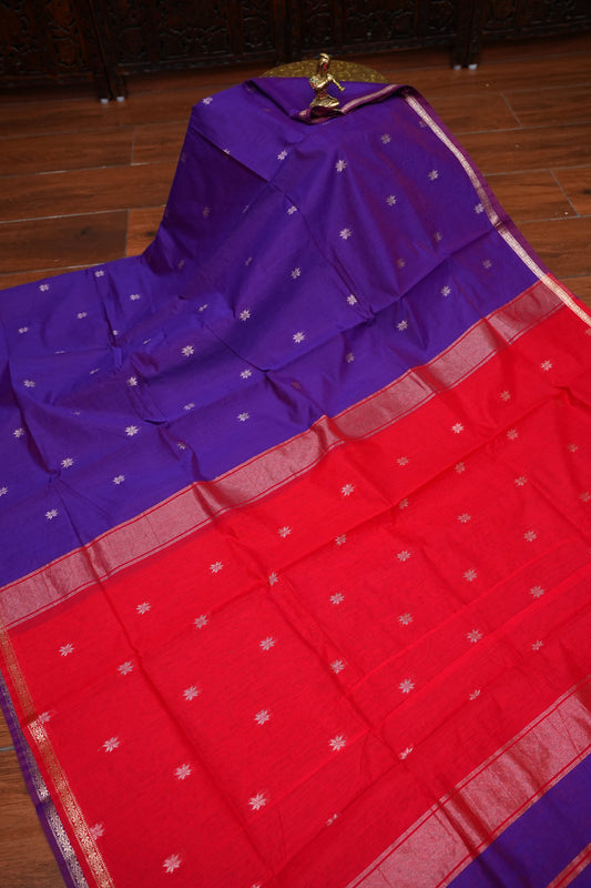 Maheshwari Silk Cotton Saree | Red with Purple