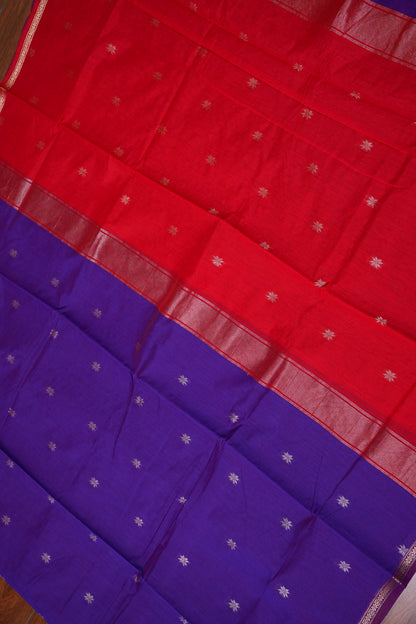 Maheshwari Silk Cotton Saree | Red with Purple