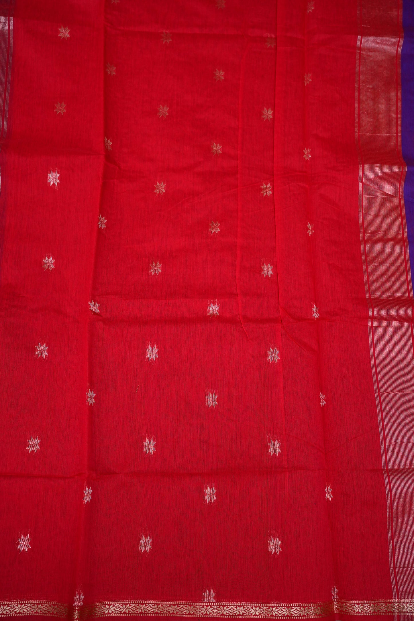 Maheshwari Silk Cotton Saree | Red with Purple