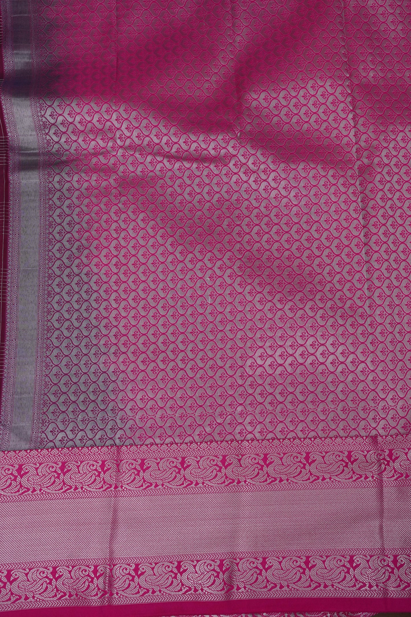 Kanchivaram Semi Silk Saree - Wine with Pink Korvai Border