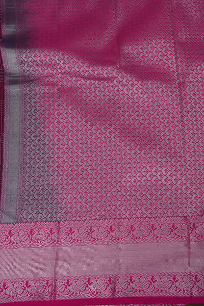 Kanchivaram Semi Silk Saree - Wine with Pink Korvai Border
