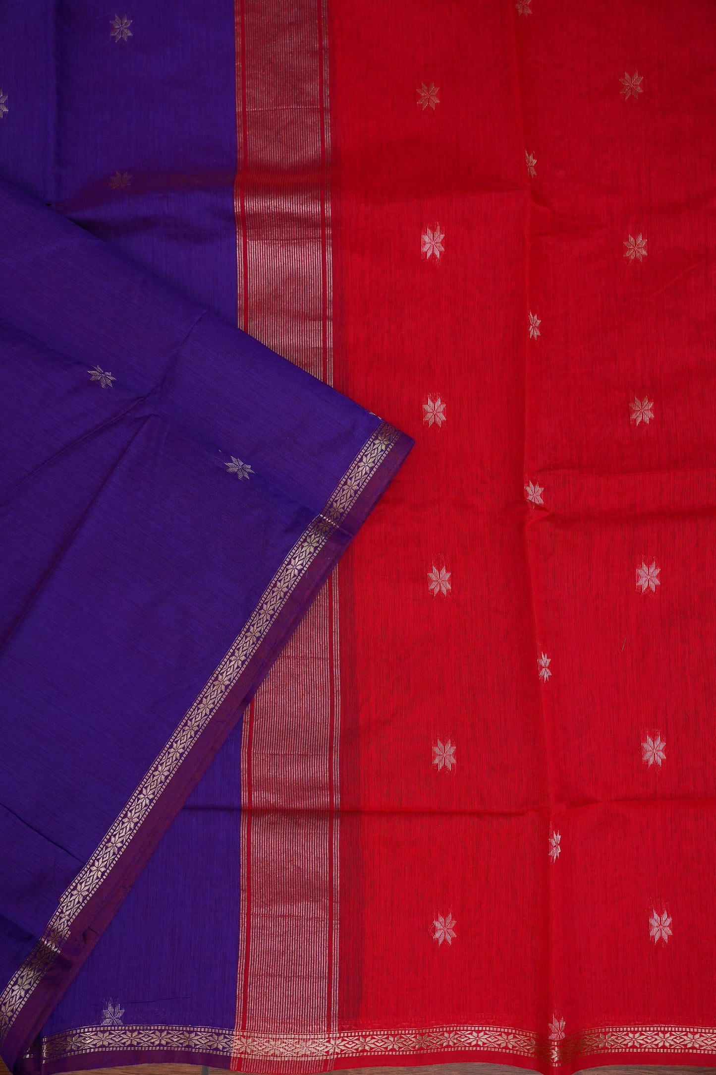 Maheshwari Silk Cotton Saree | Red with Purple