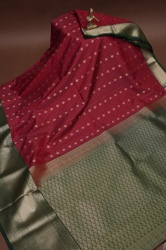 Kanchivaram Semi Silk Saree - Maroon with Emerald Green
