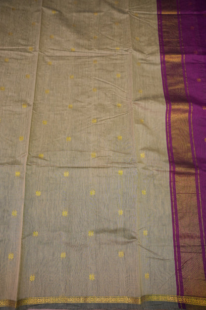 Maheshwari Silk Cotton Saree | Beige with Purple