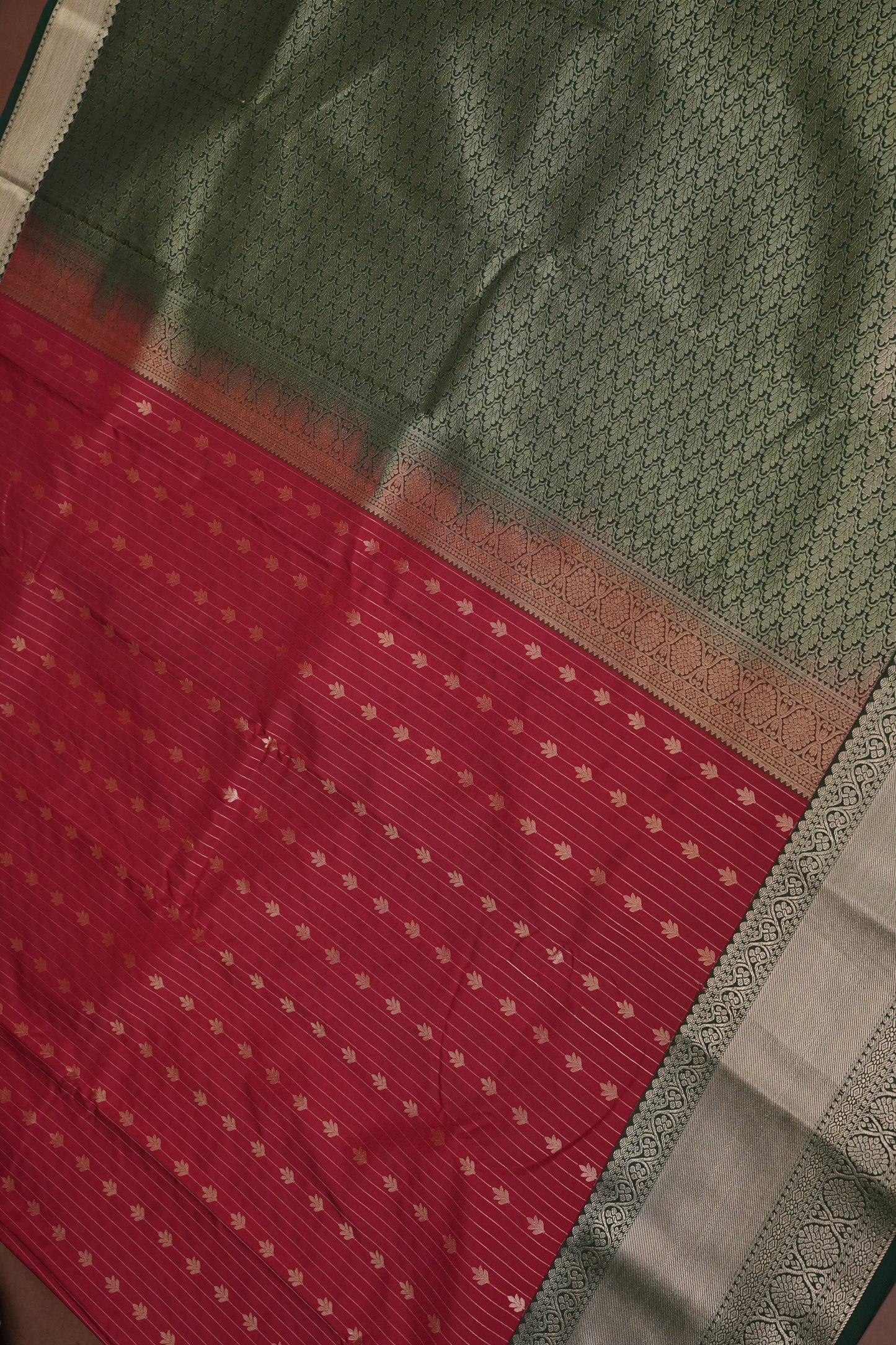 Kanchivaram Semi Silk Saree - Maroon with Emerald Green