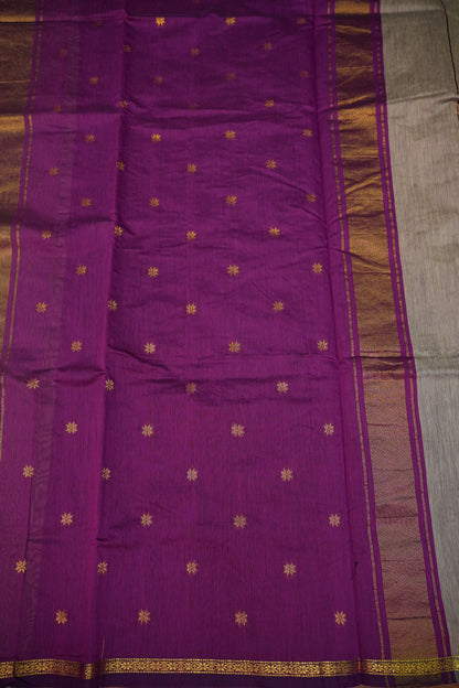 Maheshwari Silk Cotton Saree | Beige with Purple