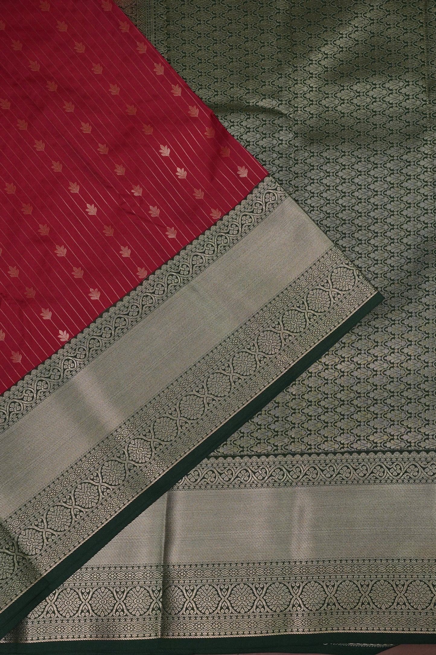 Kanchivaram Semi Silk Saree - Maroon with Emerald Green