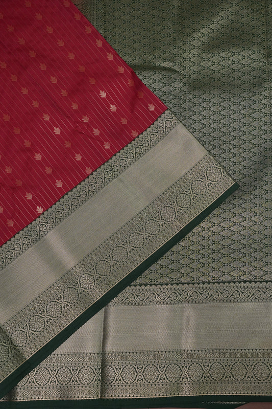 Kanchivaram Semi Silk Saree - Maroon with Emerald Green