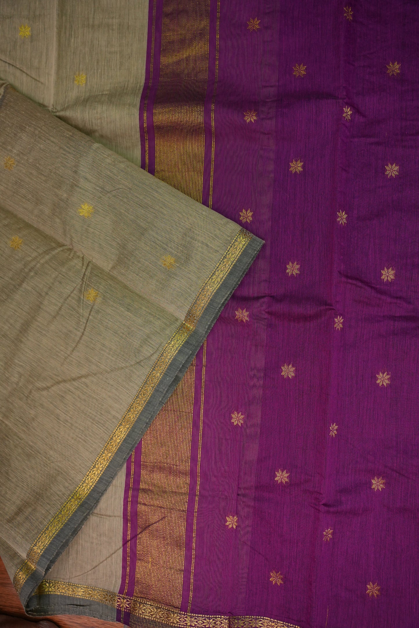 Maheshwari Silk Cotton Saree | Beige with Purple