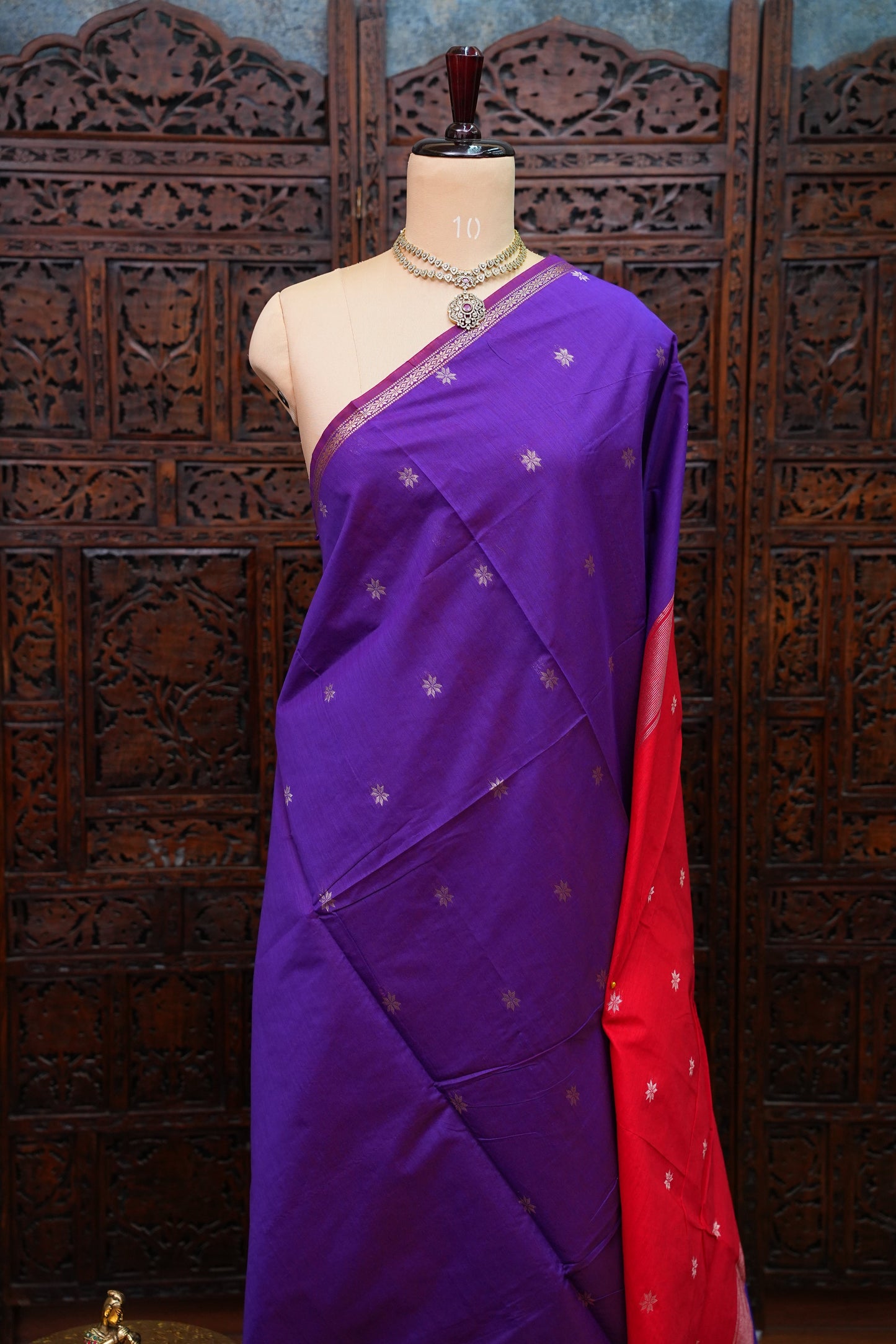 Maheshwari Silk Cotton Saree | Red with Purple