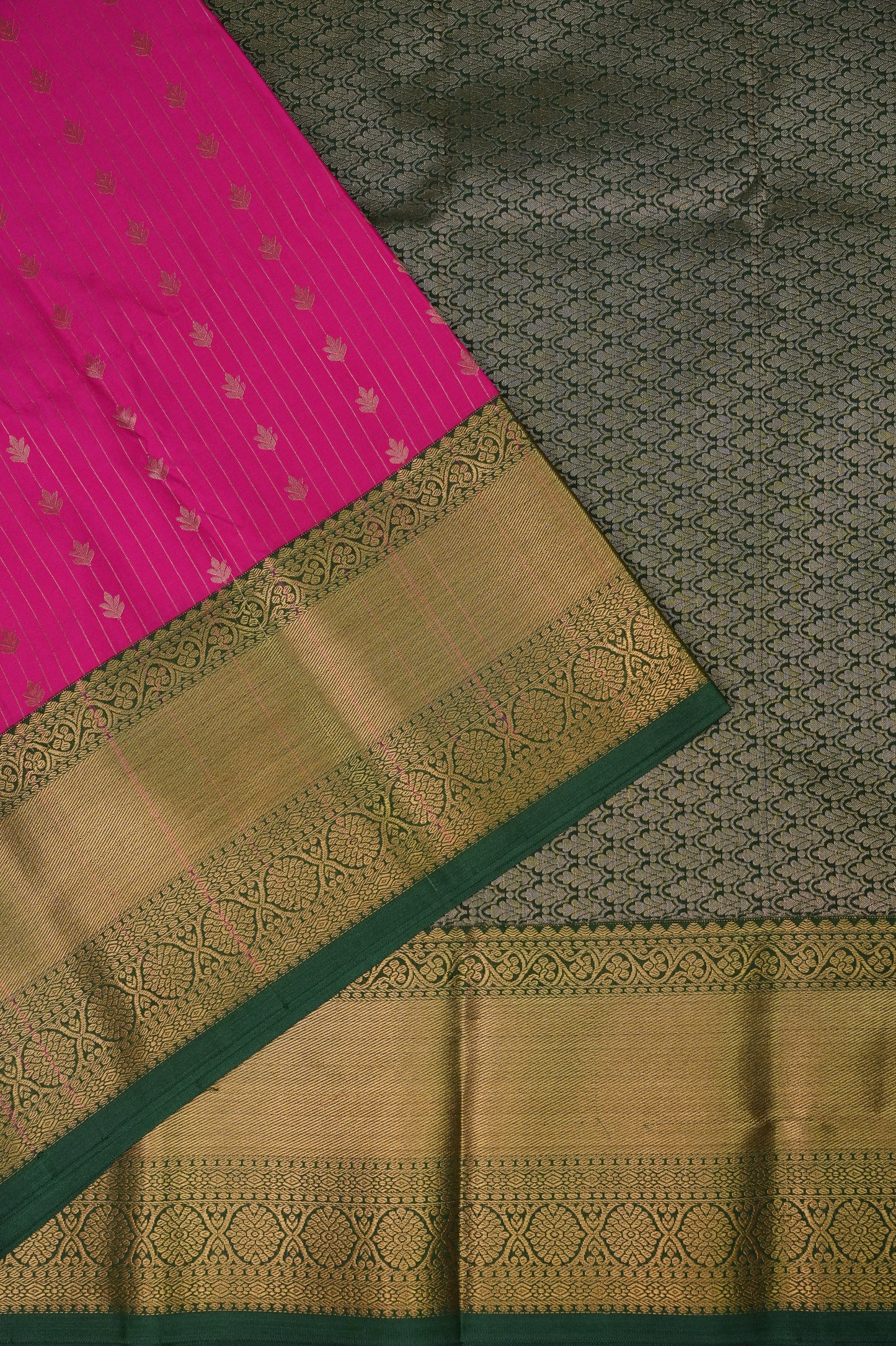 Kanchivaram Semi Silk Saree - Pink with Emerald Green