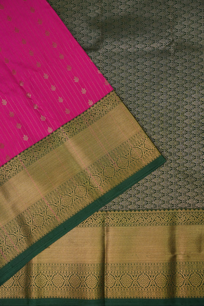 Kanchivaram Semi Silk Saree - Pink with Emerald Green