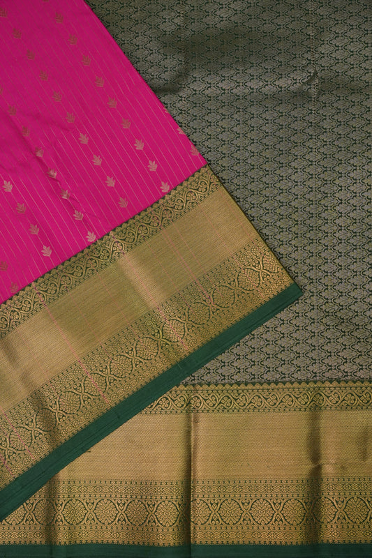 Kanchivaram Semi Silk Saree - Pink with Emerald Green