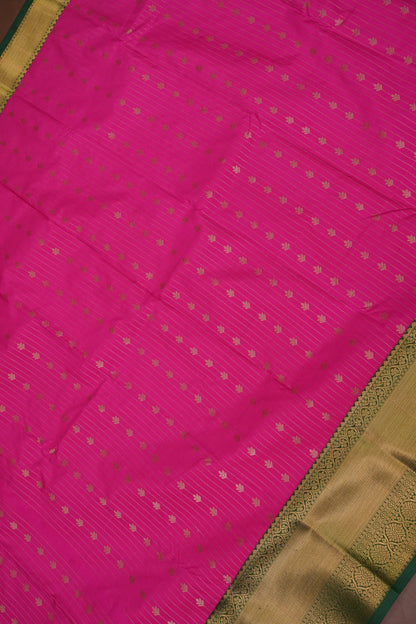 Kanchivaram Semi Silk Saree - Pink with Emerald Green